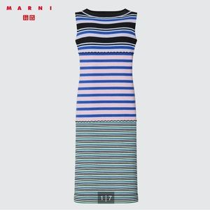 MARNI x Uniqlo Blue Stripe Merino Blend Sleeveless Knitted Dress Small